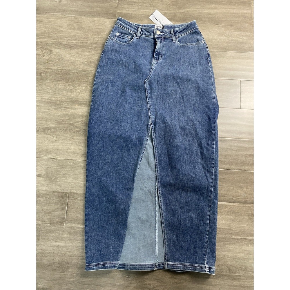Princess Polly Batkins Denim Maxi Skirt Slit Indigo Blue Womens Size 6 NWT